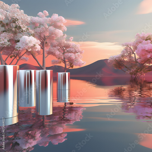 3d render of cylinder in a dreamy landscape © sv3d