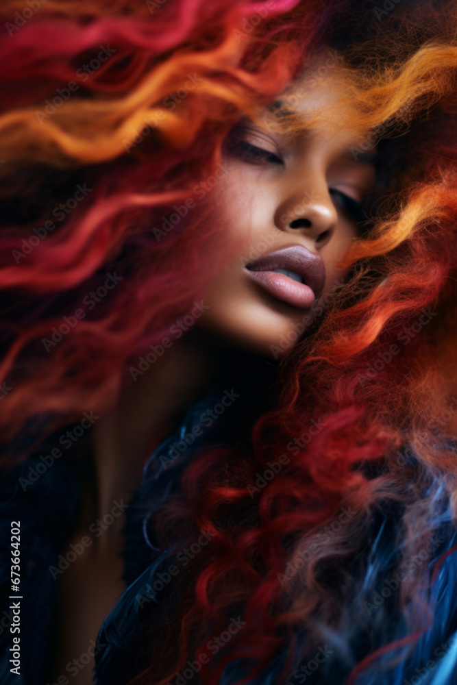 Beautiful woman with multi-colored rainbow hair and creative hairstyle close yp Beautiful woman with multi-colored rainbow hair and creative hairstyle close yp