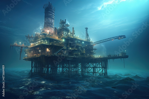 Oil platform on the ocean. Offshore drilling for gas and petroleum. © arhendrix