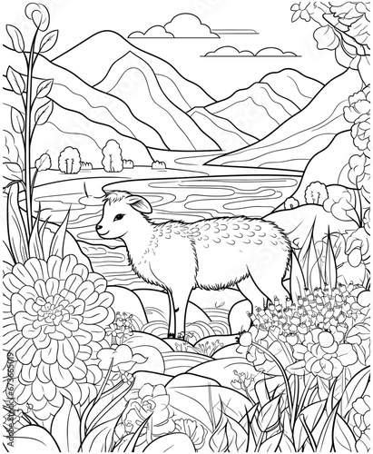 sheep coloring page line art