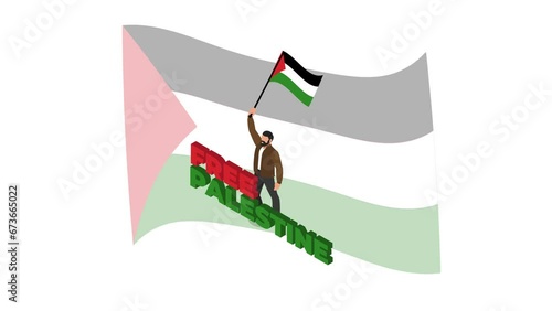 Free Palestine - beard man stand with flag photo