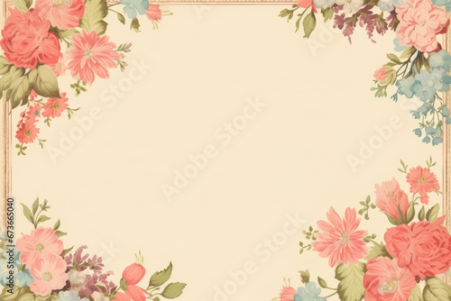 Blank vintage floral lined paper card background