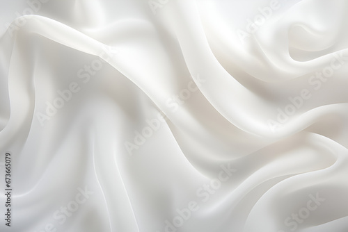 white fabric lies in soft waves as a background, top view. material.