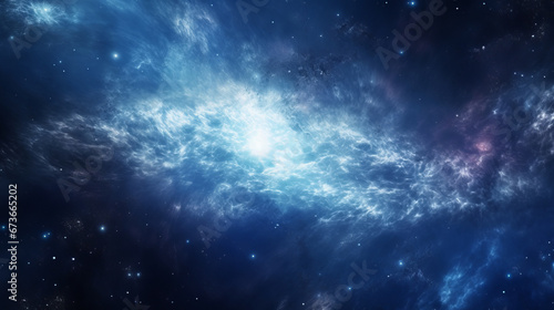 Blue and white nebula in space with stars
