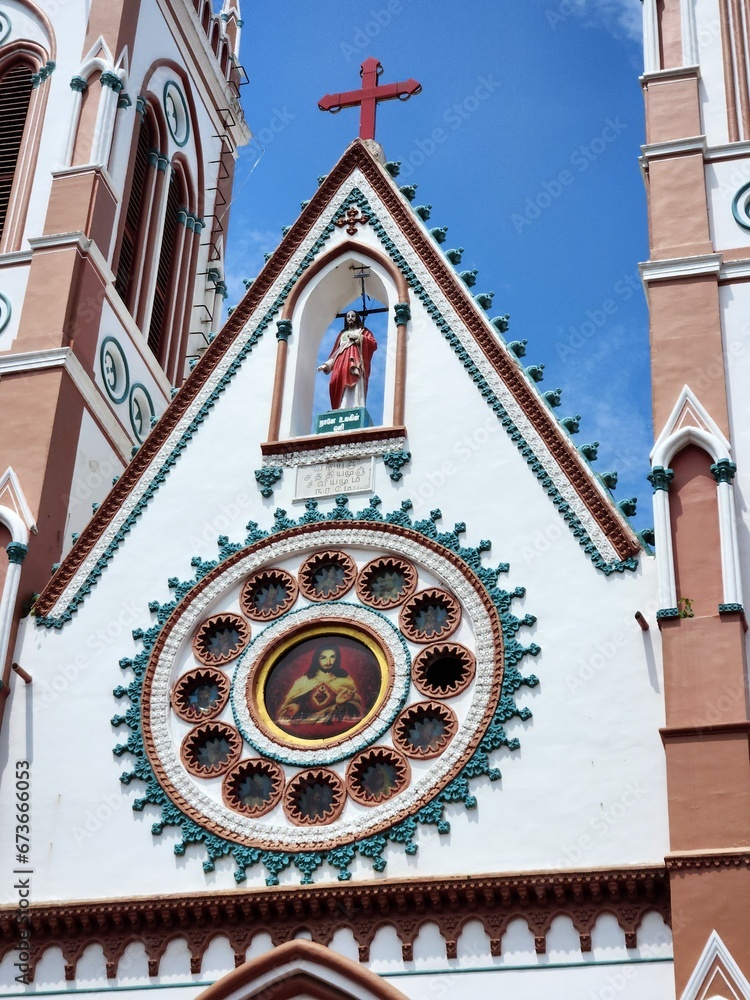 Puducherry, India - Oct 16 2023: The Sacred Heart Basilica church in Pondicherry.