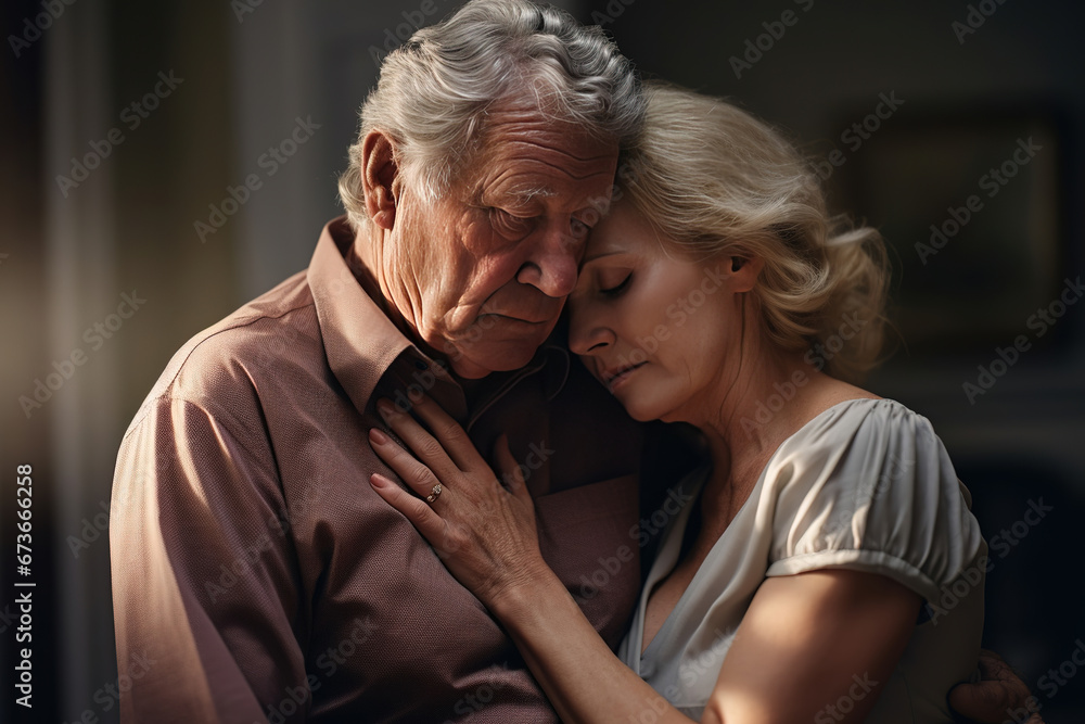 Husband trying to comfort his wife due to her loss Husband trying to comfort his wife due to her loss