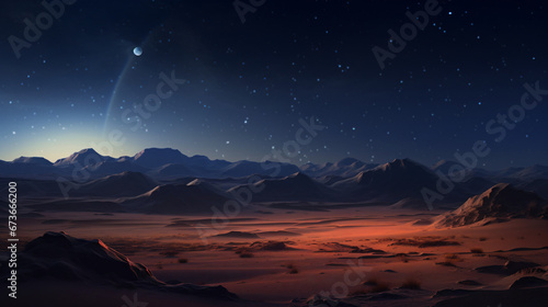 3D illustration of a desert at night