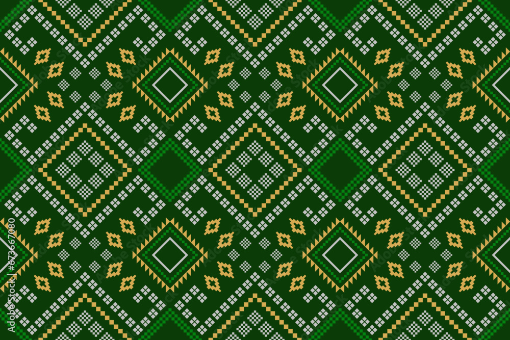 Green Cross stitch colorful geometric traditional ethnic pattern Ikat seamless pattern border abstract design for fabric print cloth dress carpet curtains and sarong Aztec African Indian Indonesian Green Cross stitch colorful geometric traditional ethnic pattern Ikat seamless pattern border abstract design for fabric print cloth dress carpet curtains and sarong Aztec African Indian Indonesian