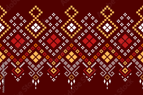 Red traditional ethnic pattern paisley flower Ikat background abstract Aztec African Indonesian Indian seamless pattern for fabric print cloth dress carpet curtains and sarong