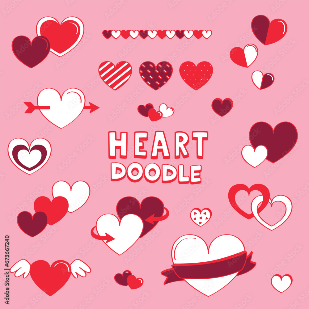 Doodle hearts. Hand drawing vector illustration of hearts.