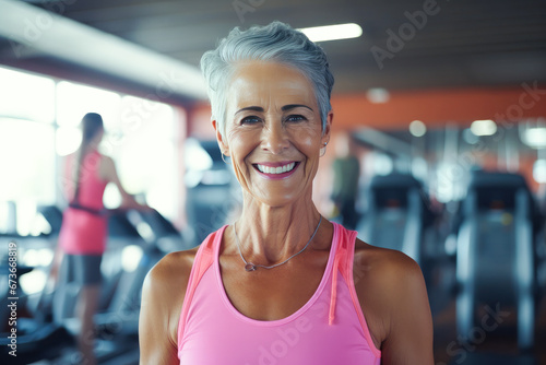 Portrait of a smiling mature woman in gym working out. Healthy lifestyle  fitness and sport.