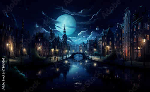 Night city landscape, artist impression