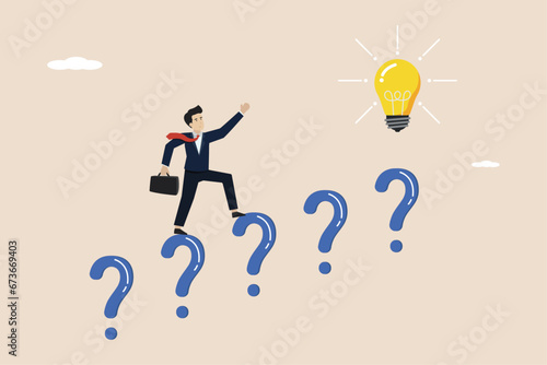 Wallpaper Mural Business ideas and solutions to solve problems, finding new idea concepts, smart business people go through question mark stairs to get bright ideas. Torontodigital.ca