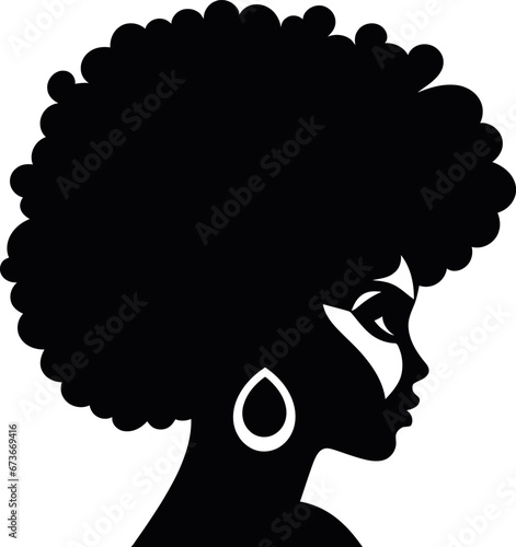 African woman with afro hair silhouette in black color. Laser cutting eps10 vector template.