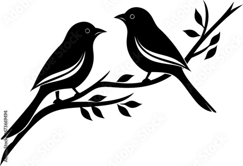 Birds on branch silhouette icon in black color. Vector template for tattoo or laser cutting. © StocknPicture