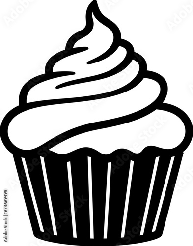 Birthday cupcake silhouette icon. Vector template for tattoo or laser cutting.