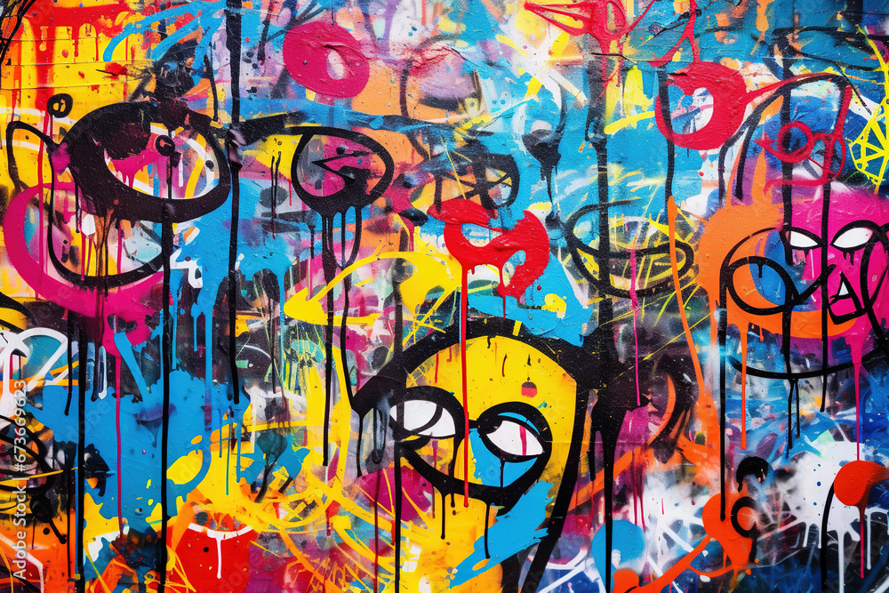 Fototapeta premium Graffiti wall abstract background. Idea for artistic pop art background backdrop.
