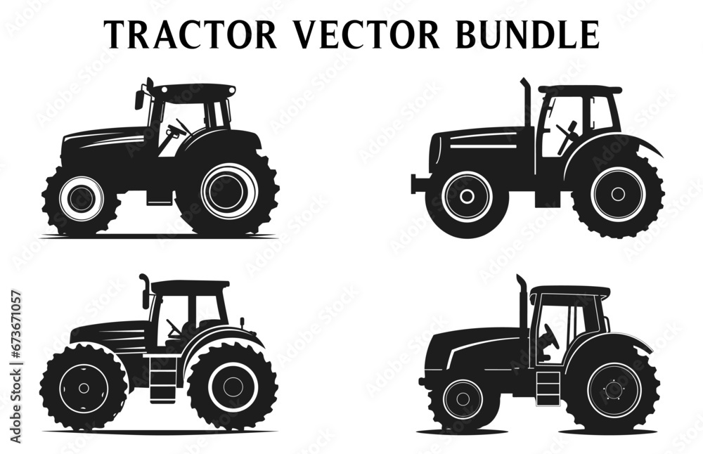 Naklejka premium Tractor Silhouettes Clipart, Silhouette of tractor illustration Vector Bundle