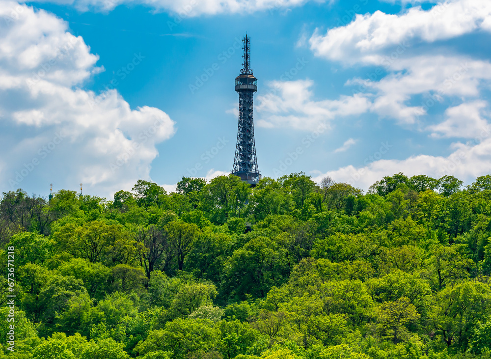 Fototapeta premium Lookout tower over Petrin hill, Prague, Czech Republic