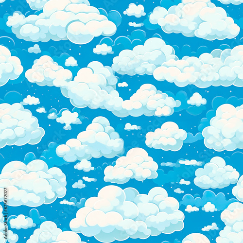 Seamless pattern background with white clouds on blue sky