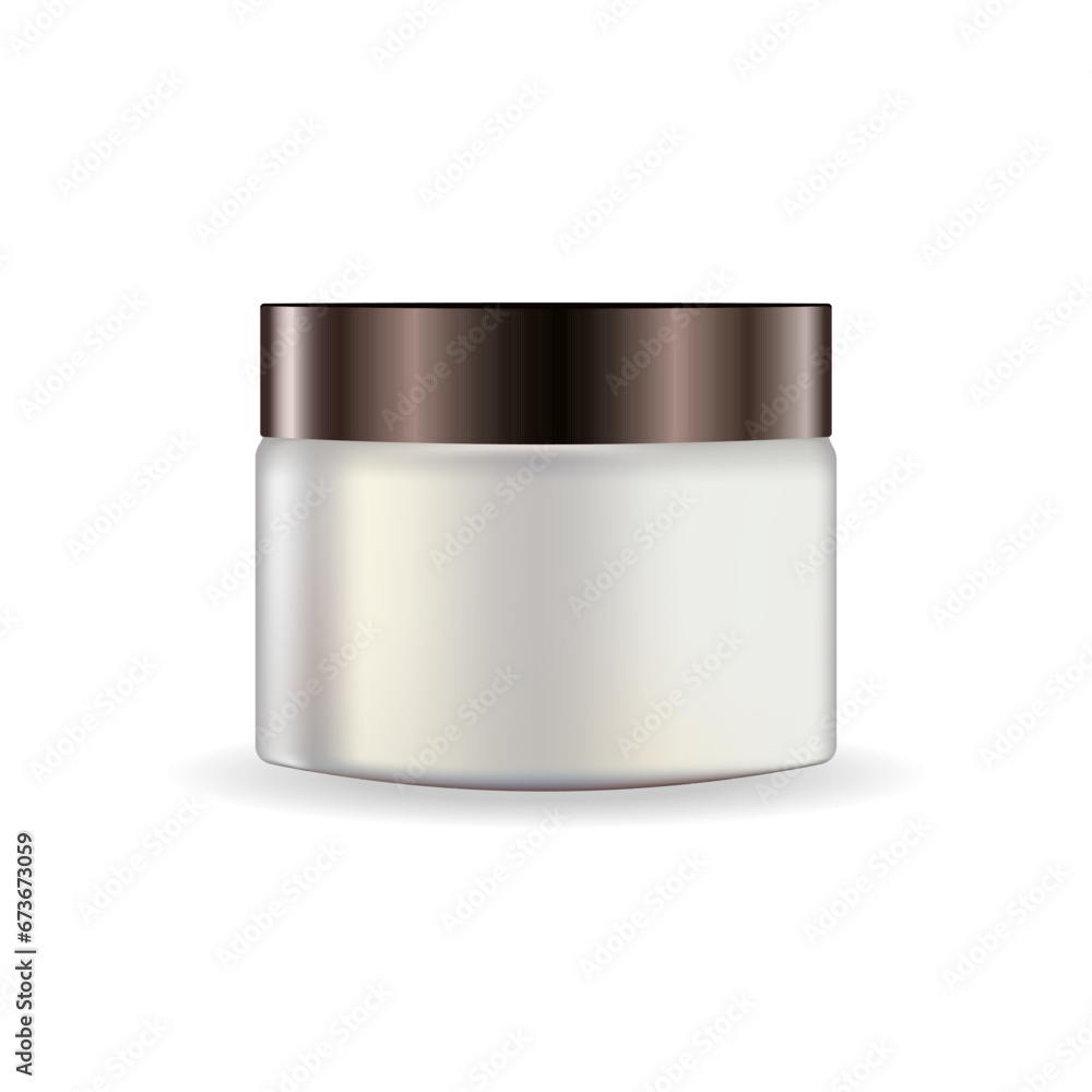A white cream jar with a brown lid, isolated on a white background, is ideal for package packaging. Vector illustration A white cream jar with a brown lid, isolated on a white background, is ideal for package packaging. Vector illustration