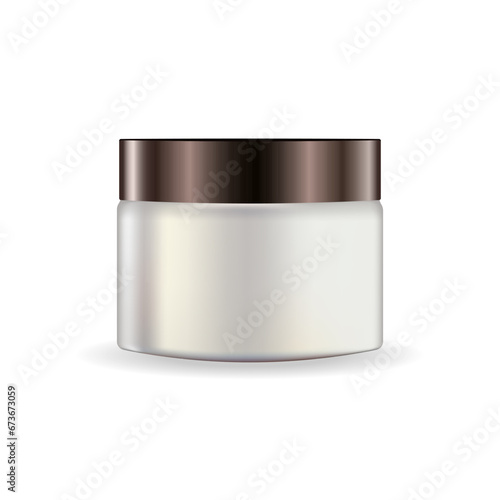 A white cream jar with a brown lid, isolated on a white background, is ideal for package packaging. Vector illustration