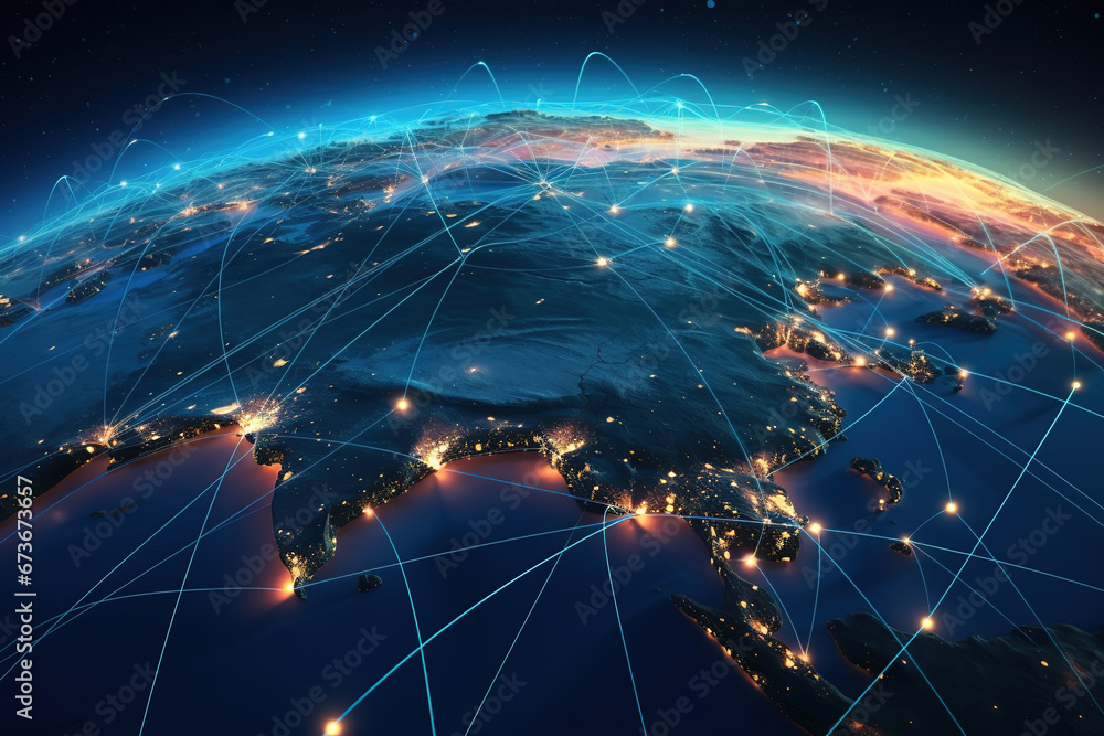 Connection lines around the Earth's surface, future technology backdrop with circles and lines. Internet, social media, travel, or logistical concepts. Connection lines around the Earth's surface, future technology backdrop with circles and lines. Internet, social media, travel, or logistical concepts.