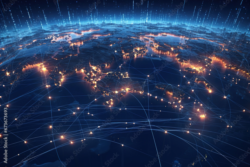 Connection lines around the Earth's surface, future technology backdrop with circles and lines. Internet, social media, travel, or logistical concepts. Connection lines around the Earth's surface, future technology backdrop with circles and lines. Internet, social media, travel, or logistical concepts.