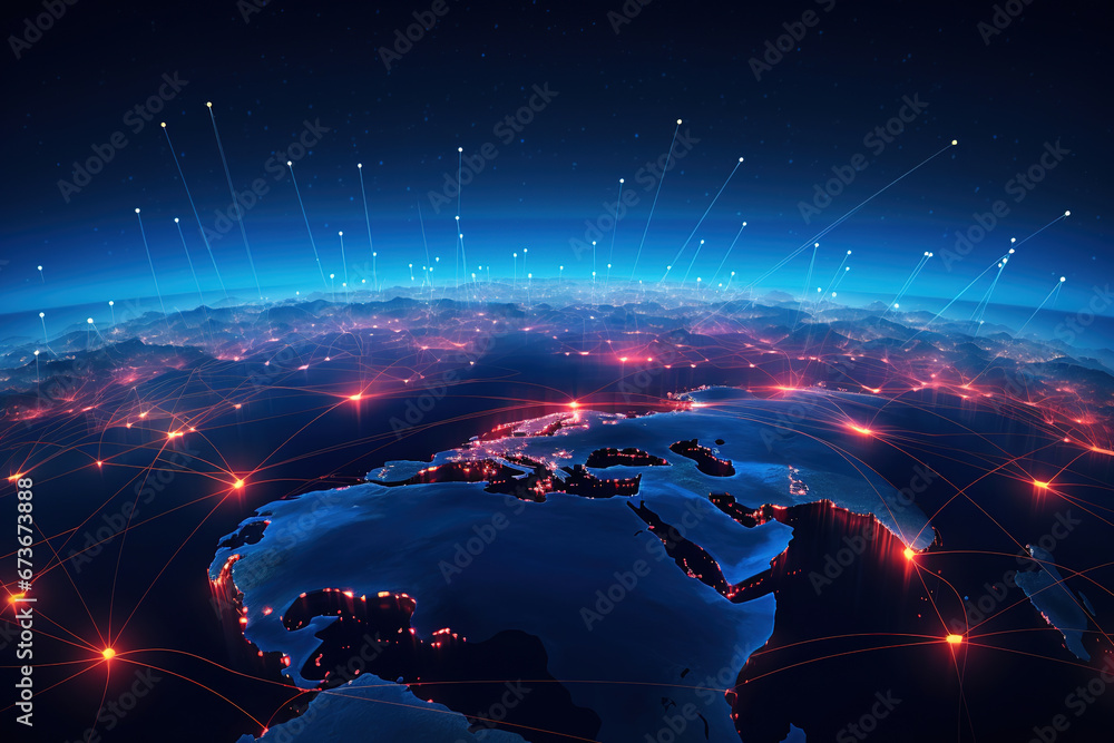 Connection lines around the Earth's surface, future technology backdrop with circles and lines. Internet, social media, travel, or logistical concepts. Connection lines around the Earth's surface, future technology backdrop with circles and lines. Internet, social media, travel, or logistical concepts.