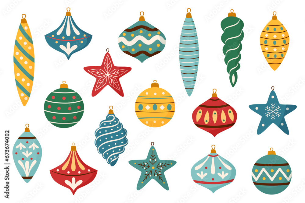 Set of Christmas ornaments on white background. Christmas objects. Christmas tree decoration. Set of Christmas ornaments on white background. Christmas objects. Christmas tree decoration.