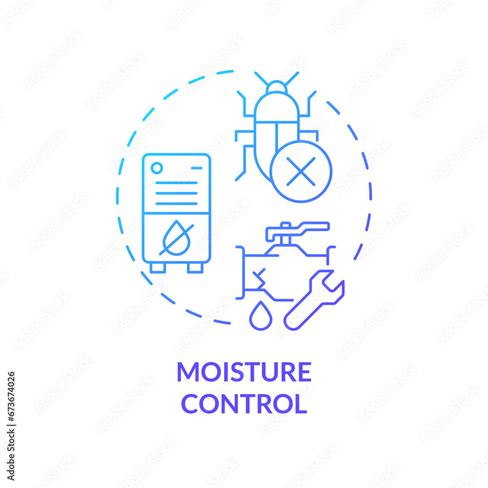 2D gradient moisture control icon, isolated vector, integrated pest management thin line illustration. 2D gradient moisture control icon, isolated vector, integrated pest management thin line illustration.