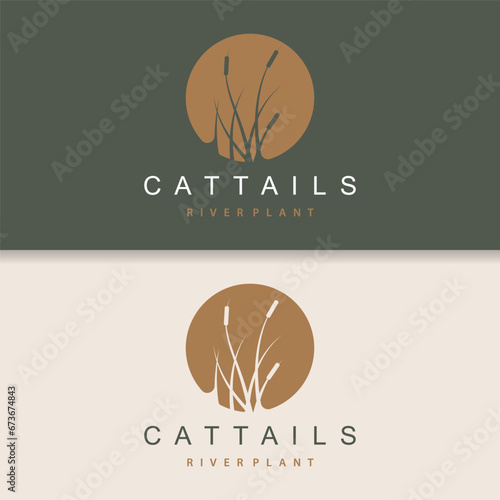Creek and Cattail River Logo, Simple Minimalist Grass Design for Business Brand