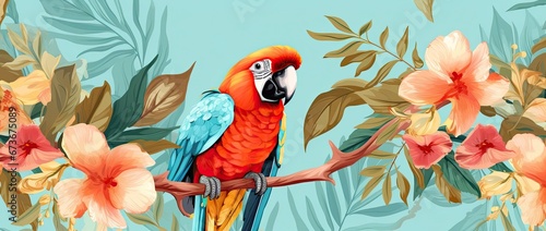 Realistic background of a parrot perched on a branch.
