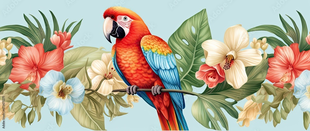 Naklejka premium Realistic background of a parrot perched on a branch.