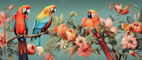 Realistic background of a parrot perched on a branch. © EnelEva