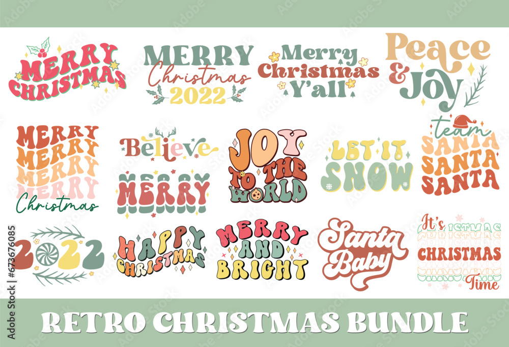 Retro Christmas bundle, groovy design, retro font design, retro color, Christmas bundle