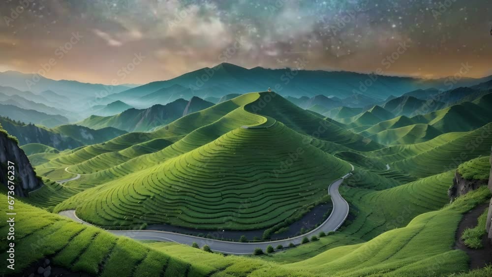 The vibrant green of the tea fields and the deep black of the asphalt road create a beautiful contrast The vibrant green of the tea fields and the deep black of the asphalt road create a beautiful contrast