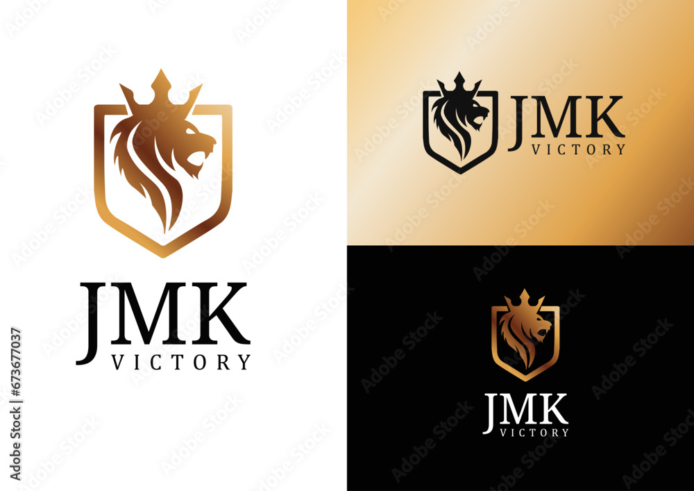 Vector lion with crown and shield logo design concept