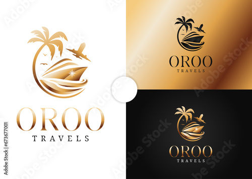 Vector gold travel agency logo design concept
