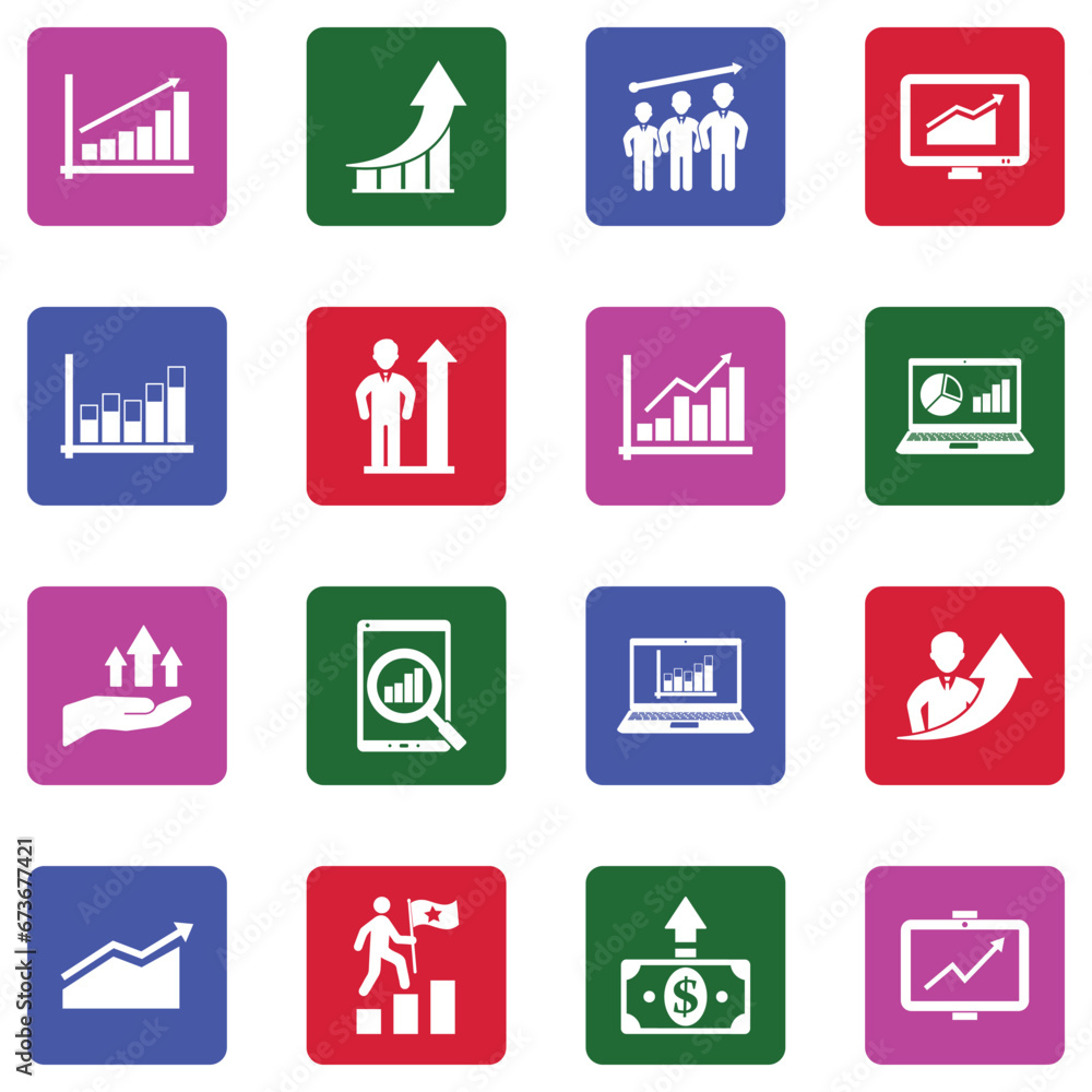 Growth Icons. White Flat Design In Square. Vector Illustration. Growth Icons. White Flat Design In Square. Vector Illustration.