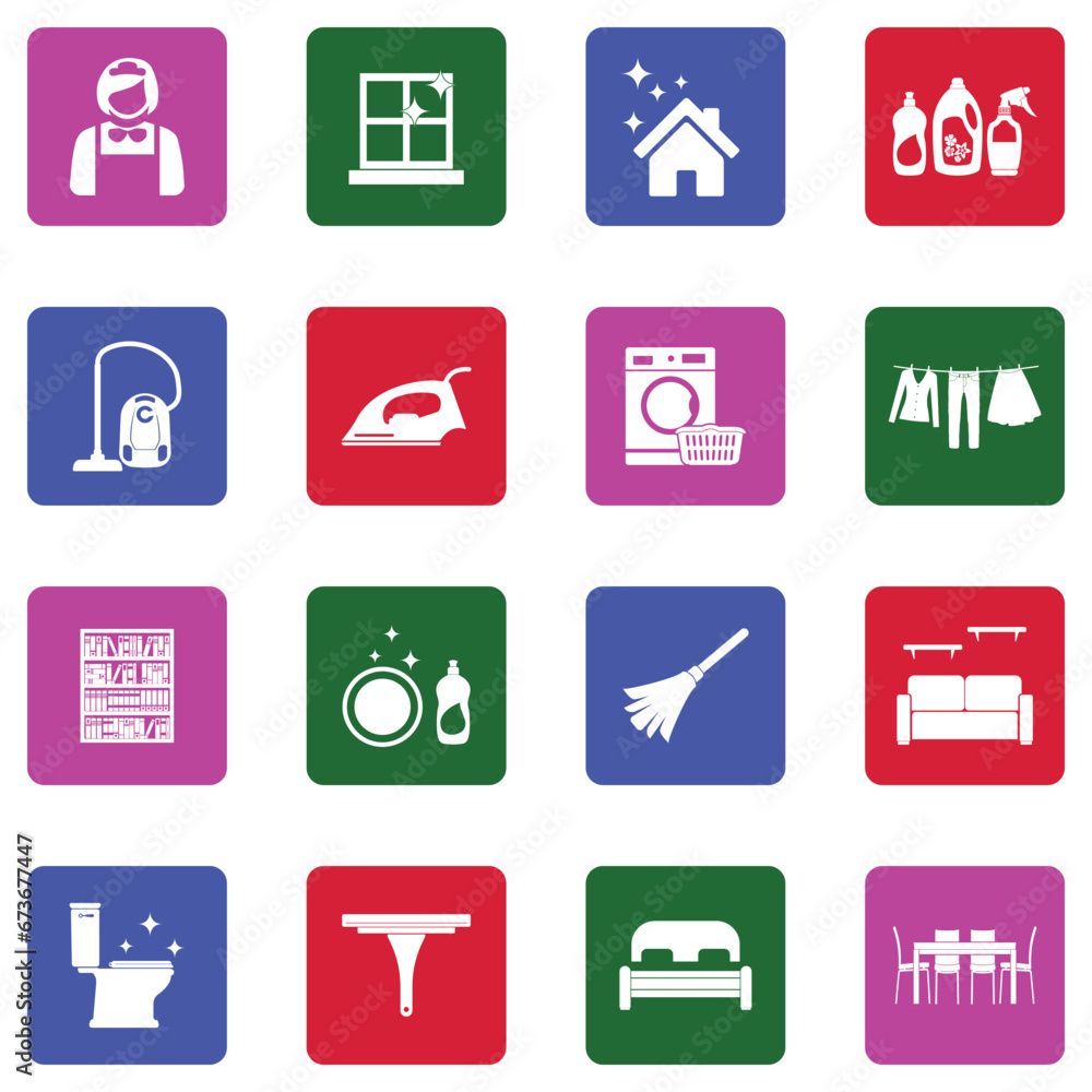 Housekeeping Icons. White Flat Design In Square. Vector Illustration. Housekeeping Icons. White Flat Design In Square. Vector Illustration.