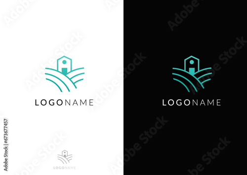 Vector field with barn minimal logo design concept