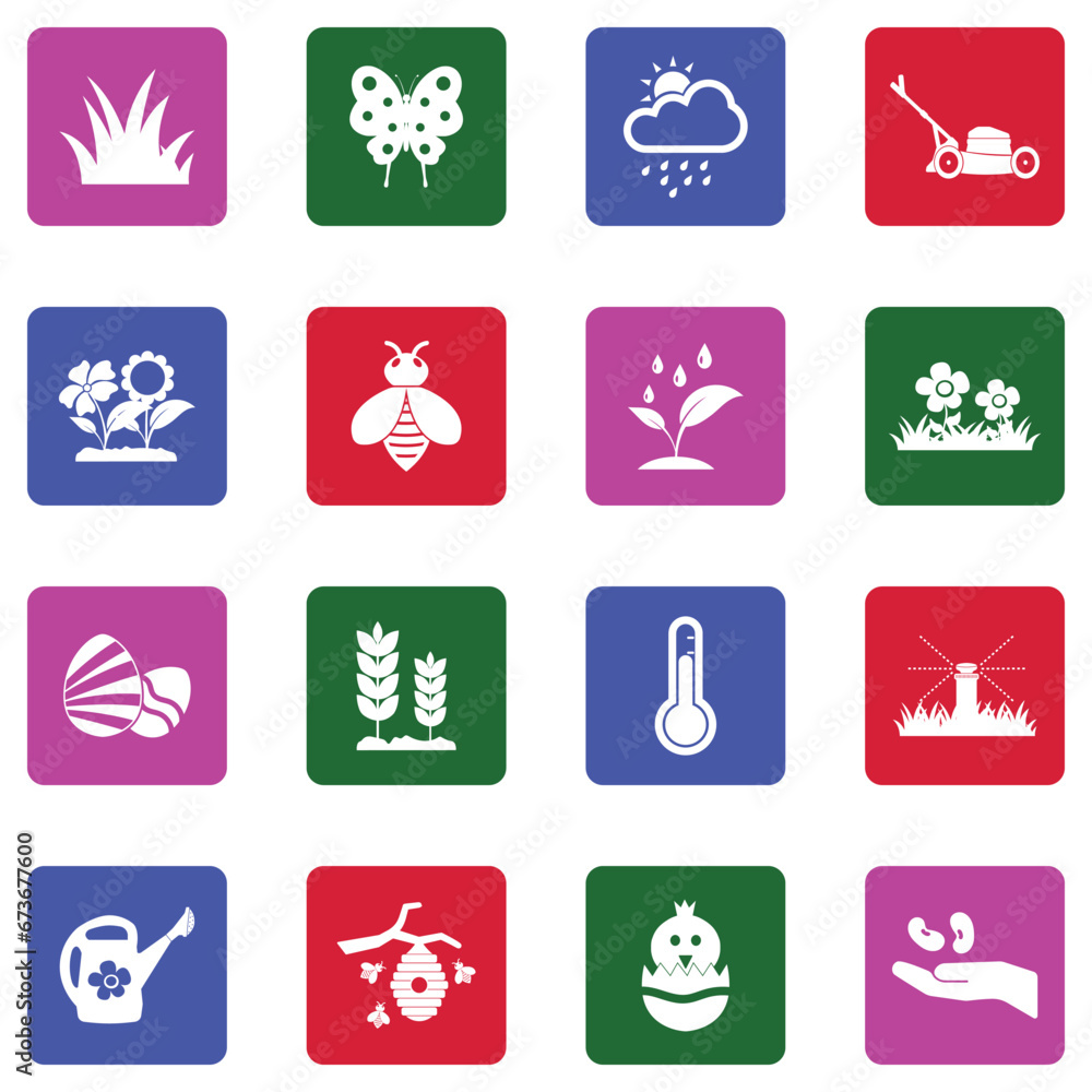 Spring Season Icons. White Flat Design In Square. Vector Illustration. Spring Season Icons. White Flat Design In Square. Vector Illustration.