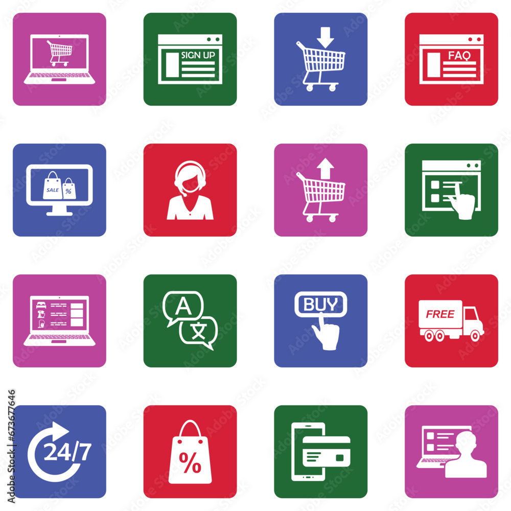 Web Shop Icons. White Flat Design In Square. Vector Illustration. Web Shop Icons. White Flat Design In Square. Vector Illustration.