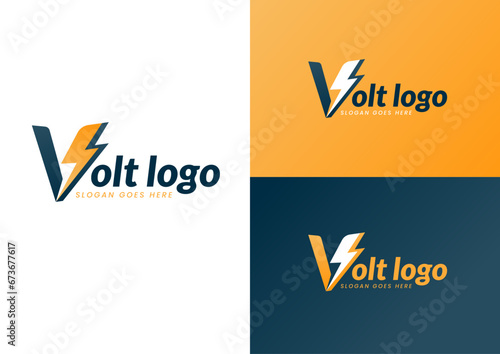 Vector v bolt logo design concept