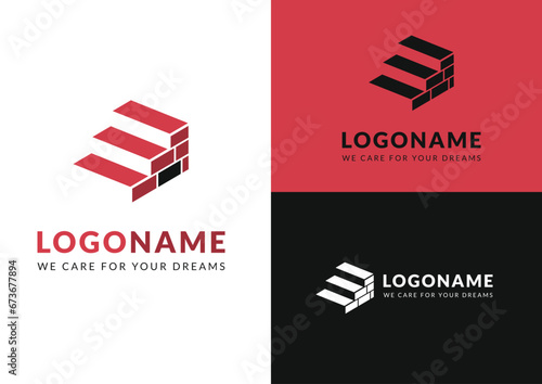 Vector stairs bricks logo design concept