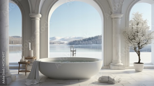 白いモダンな部屋の中にある風呂 © shin project