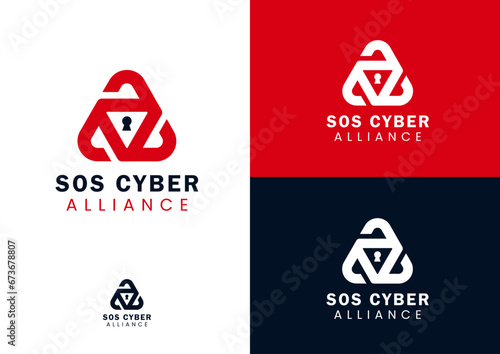 Vector curvy triangle shape with lock logo design