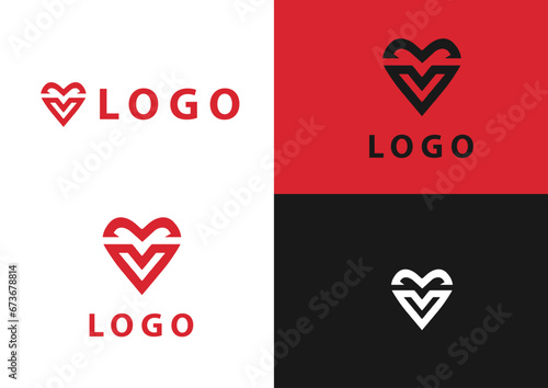 Vector v heart shape logo design