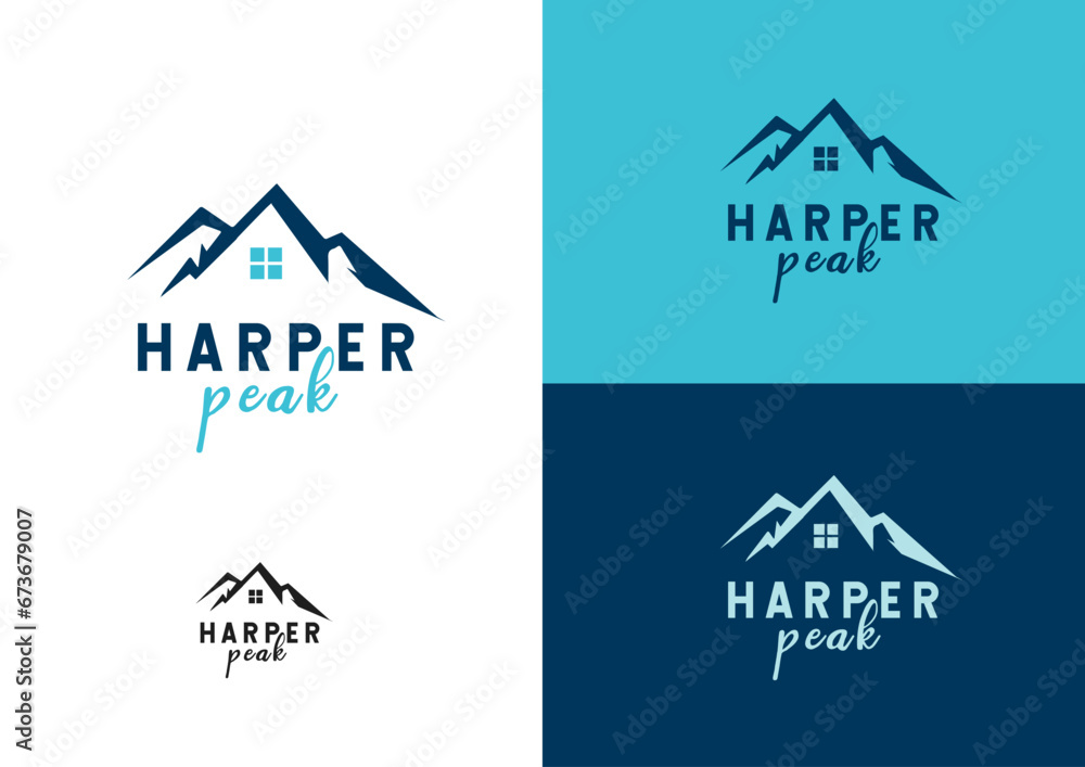 Vector mountains house logo design Vector mountains house logo design